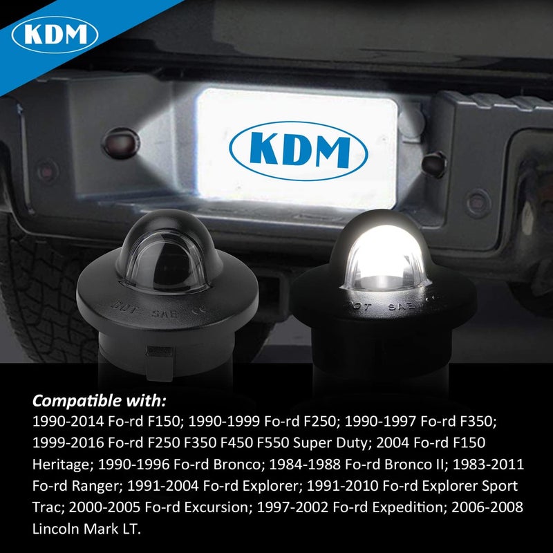 KDM LED License Plate Light Connector Socket Wiring Harness Assembly, Fit for Ford F150 F250 F350 F450 F550 Superduty Ranger Explorer Bronco Excursion Expedition,Black Housing Tag Lamp 6000K White - Image 5